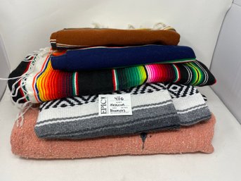 Lot 405 Set Of 5 Mexican Blankets - Vibrant And Authentic Textiles For Home Or Outdoor Use