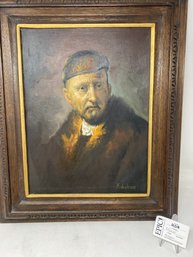 Lot 409 F. De Jesus - Bust Of An Old Man With Beret Painting  - 8'x23' - Captivating Portrait Art