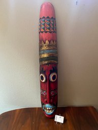 Lot 415  38' Wood Carved Tiki Mask - Exotic And Intricate Made In Indonesia Decor