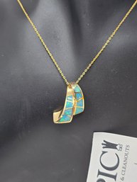 Lot 451 14K Italy 18' Gold Chain With Opal Pendant: Timeless Elegance In 14 Karat Gold-6 Grams