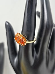 Lot 454 14K Yellow Gold Ring With Vibrant Orange Fire Opal: Stunning Jewelry Piece-3  Grams