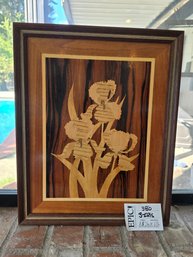 Lot 380 Vintage Home Decor Frame Wall Art Three Iris Wooden Floral 15x12 HAND MADE