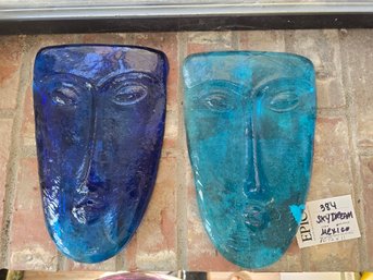 Lot 384 Vintage Jaramillo Sky Dreamer Or Kosta Boda Replica Blue Art Glass Face Mask Display Collectibles