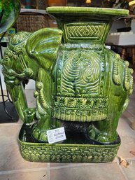 Lot 391 Emerald Green Ceramic Elephant Stand - 23'x21' - Majestic Accent Piece