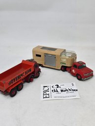 Lot 2 Old Match Box Toy Trucks, Horse Trailer Truck And Dump Truck