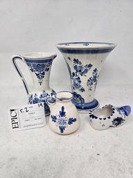 Lot 19  4 Pcs Of Delft Holland Blue Vase Hand Painted Porcelain