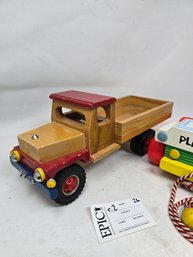 Lot 26 Classic Wooden Dumper Truck And Vintage Playskool Pull Toy