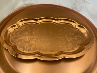 Lot 109 Copper Guild Tray And Platter From Taunton Massachusetts, Minor Scratches/dints. Vintage.See Photos