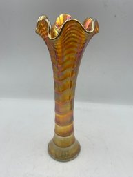 Lot 138 Marigold Ribbed Carnival Vase, No Chipped Part, No Damage, Very Good Condition. See Photos