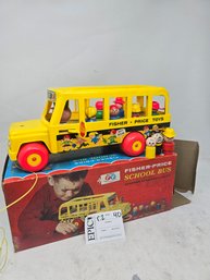 Lot 40 Vintage Fisher Price Toy School Bus, With The Original Box