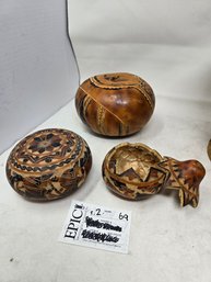 Lot 69 3 Pcs Of Peruvian Pumkins, 1 Carved/Hallow And 2 Not Halllow