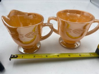Lot 145 Fire King Orange Luster Creamer/ Sugar Vintage Glass Set