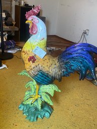 Lot 314 3 Feet Tall And 20 Inches From Chest To Tail - Hand Painted Large Gorgeous Ceramic Italian Rooster