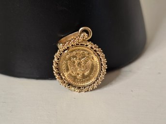 Lot 12 4 Grams 1945 Dos Pesos Gold Coin Pendant, 0.0482 Slightly Under 1/20 Troy Ounces Of Fine Gold