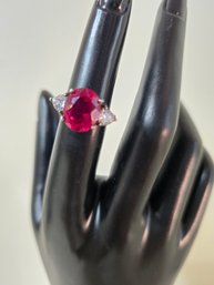 Lot 19 2 Grams Sterling Red Stone Zirconia Ring - Size 12 HK