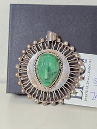 Lot 29 38 Grams Sterling Mexican Jade Mask Pendant