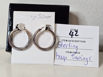Lot 42 One Pair Of Sterling Silver Hoop Earrings - Two Grams