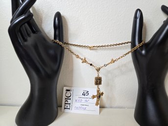 Lot 45 Divine Sophistication: KBD 14' Gold Cross Necklace With Gemstone Pendant
