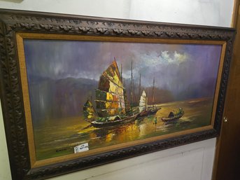 Lot 238 Vintage Chivvo Framed Oil Boat Painting