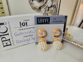 Lot 101 Savvy Swarovski Clip-On Earrings: Elegant Pair For Effortless Style