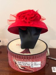 Lot 52  Red Fancy Straw-high Top Medium Hat