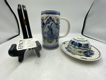 Lot 381 Delfts Blauw Cup With Saucer (1306) And Mug (445): Hand-Painted, Made In Holland By Delfino