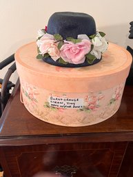 Lot 59 The Bon Marche Sophisticated BURNT ORANGE STRAW Derby Hat, TINY NAVY W/ PINK, White And Red ROSES