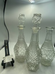 Lot 153 Anchor Hocking Wexford Decanter Set: 3-Piece Clear Glass Diamond-Cut Design, 15', 14', And 11 1/2'
