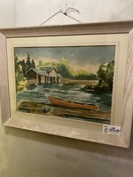 Lot 243 21x27 Vintage Oil Painting 'White Fish Pond' Framed