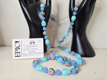 Lot 117  Cloisonn And Blue Bead Necklace: Elegant 38' Statement Piece