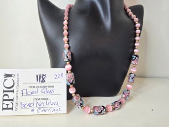 Lot 118 22' Floral Glass Bead Necklace And Earrings: Elegant And Artistic Accessory