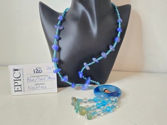 Lot 120 24' Blue/Teal Stone Bead Necklace: Vibrant And Stylish Accessory
