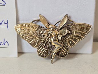 Lot 136 Gold Tone Fairy-Butterfly Brooch: Enchanting 2'x1.25' Statement Piece