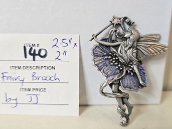 Lot 140 'JJ' Jonette Jewelry Silver Pewter Winged Sparkling Ballerina Fairy Pin: Enchanting 2.5'x2' Accessory