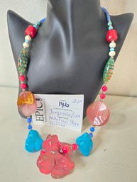 Lot 146 Stunning 24' Necklace With Turquoise, Coral, And Millefiori Stones - A Unique And Vibrant Accessory