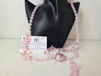 Lot 251 28' Pink Stone (Rose) Glass Bead Necklace: Elegant Feminine Charm