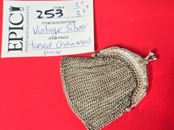 Lot 253 Vintage Silver-Toned Chainmail Purse: Classic 3' X 3' Design - See Photo For Damage