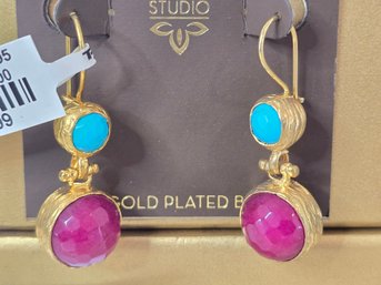 Lot 258 AJS Design Studio: Pair Of  22K Gold-Plated Earrings - 2'