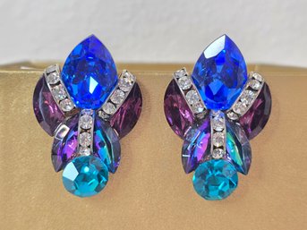 Lot 260 Rhinestone Earrings By Nelly: Sparkling 1.5' Pair