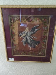 Lot 165 Heavenly Stitchwork: Framed Angel Cross-Stitch Artwork, Gracefully Sized At 32x28