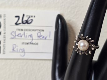 Lot 266 Sterling Pearl Ring: 4g, Size 16 HK - Elegant Adornment