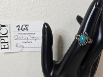 Lot 268 Sterling Turquoise Stone Ring: Size 12 HK - Timeless Elegance
