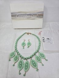 Lot 278 Cold Water Creek Green-Tone Kashmir Necklace & Earring Set: Elegance - 20' X 2.5' Earrings