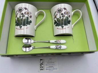 Lot 216 Portmeirion Botanic Garden Set Of 2 Mugs With Spoons DAISY BELLIS PERENNIS