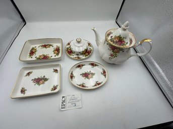 Lot 217 Royal Albert Old Country Roses Le Petite Miniature 7-Piece Tea Set, Porcelain  - Made In England