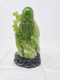 Lot 287 Vintage Resin Faux Green Jade Asian Chinese Wise Old Man Figurine G5 - 7' Tall X 3x4