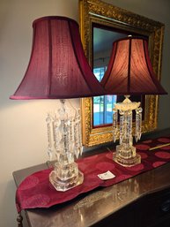 Lot 323 Pair Of Large Antique Crystal Table Lamps - Approx. 28'T: Radiant Elegance