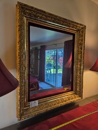 Lot 324 Antique Gold Gilt Mirror - Red Velvet Trim, 31x36': Reflecting Elegance