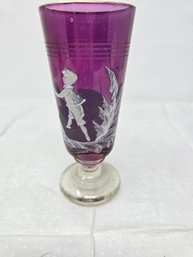 Lot 382 1940's Mary Gregory Wine Goblet 2.5x6'