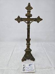 Lot 387 Antique Brass Heavy Standing Crucifix 6' X 4' X 13.5'